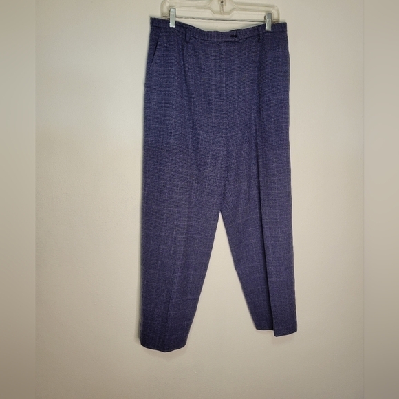 Pendleton size 14 wool blue plaid print trouser pants small stain - Picture 1 of 7